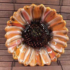 Clay Art Sunflower Small Floral Trinket Dish Condiment Bowl